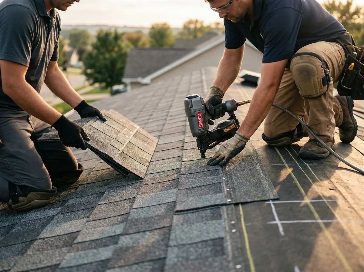 Professional roofer working on a residential roof in Winter Haven